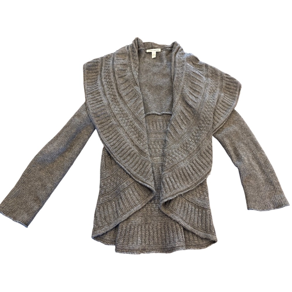 Autumn Cashmere Gray Draped Shawl Collar Open Front Cardigan Italian Yarn Large